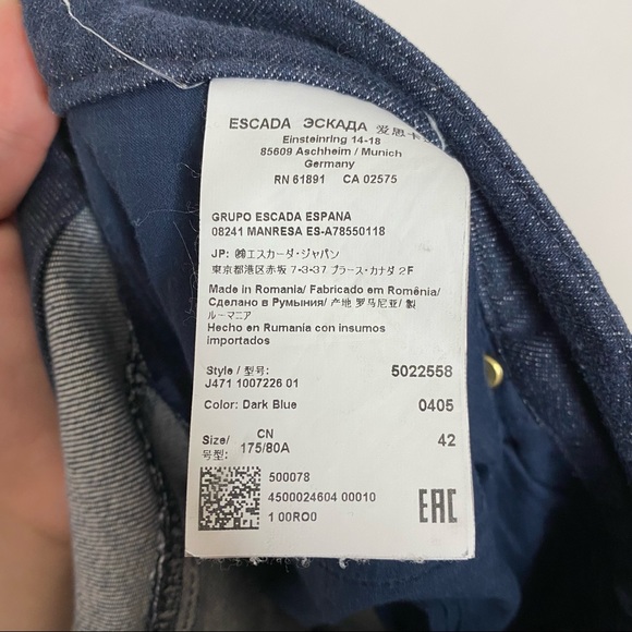 Escada Piped Embroidered Hem Straight Jeans L/42 - Picture 5 of 10